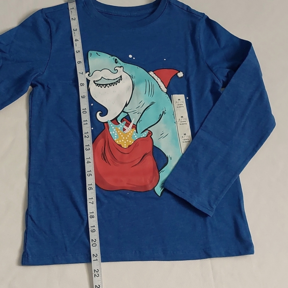 Cat & Jack  Blue Long Sleeve Tee with Shark Graphic  Holiday Theme M‎ - Picture 4 of 6